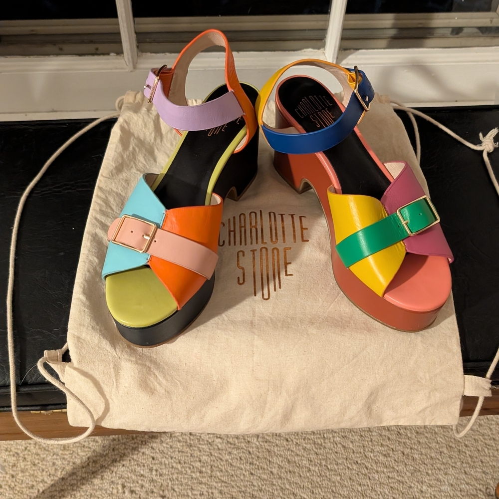 Charlotte Stone, Iconic "Rafi" Multicolor Strappy Platform Sandals - Picture 5 of 11